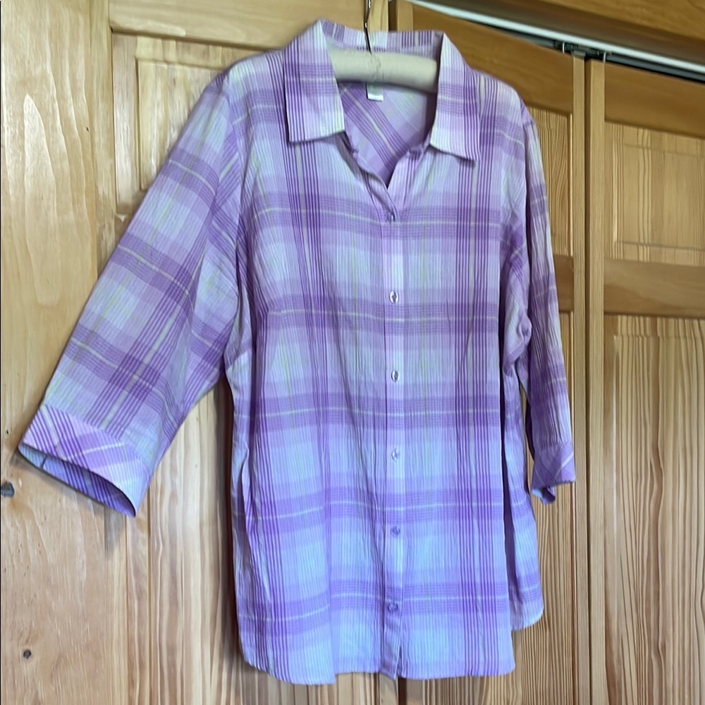 CJ Banks Lavender Plaid Shirt